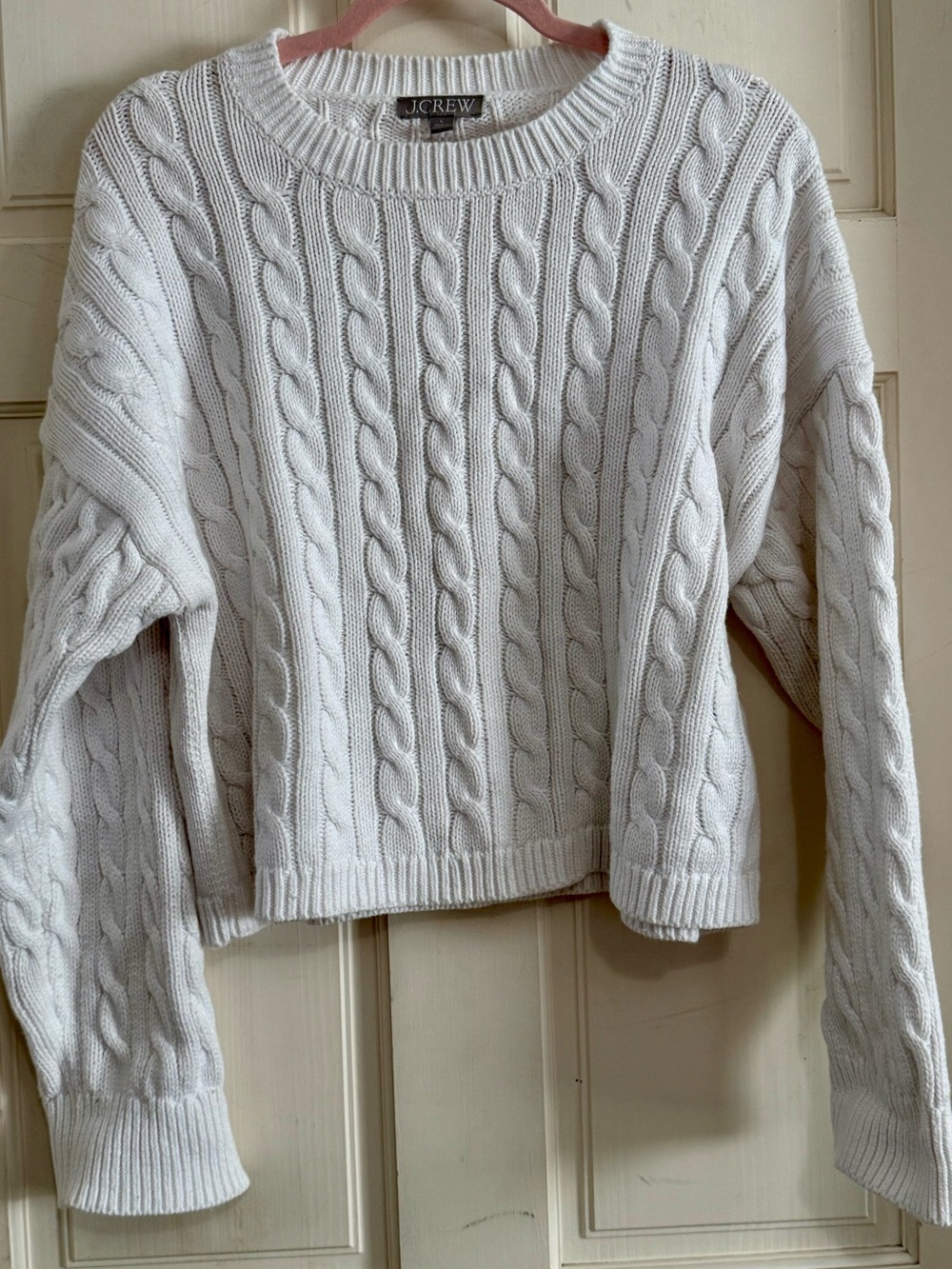 J. Crew Cream Cable-Knit Crewneck Cotton Sweater
